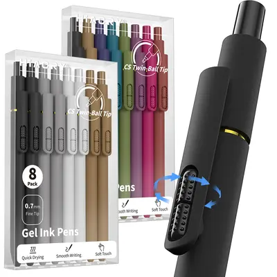 Hiacry 8 Pcs Gel Pens - 0.7mm Fine Point Smooth Writing Black Ink, Quick-Dry Long Lasting Fidge Pens, School & Office Supplies for Men Women summerwins