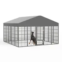 [2026 New Upgrade] Kullavik 10x10ft Heavy Duty Outdoor Dog Kennel, Galvanized Steel Dog Cage with Roof Cover, Waterproof UV-Resistant Dog Fence with Feeder Door for Large Dogs