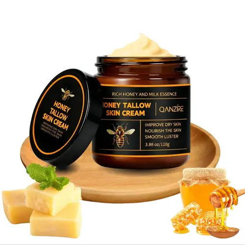 QANZIRE Organic Grass-Fed Beef Tallow Balm with Raw Honey – Natural Moisturizer for Soft, Smooth, and Radiant Skin Body Care Moisture 3.88 oz, Suitable for All Skin Types, Moisturizing, Skin Repair