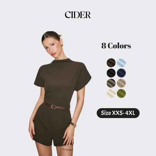 Cider Minimalist Stand Collar Romper With Belt for Casual Daily, Elegant Jumpsuits, Ladies Belted Playsuit, Urban Vacation Outfits, Lady Overalls
