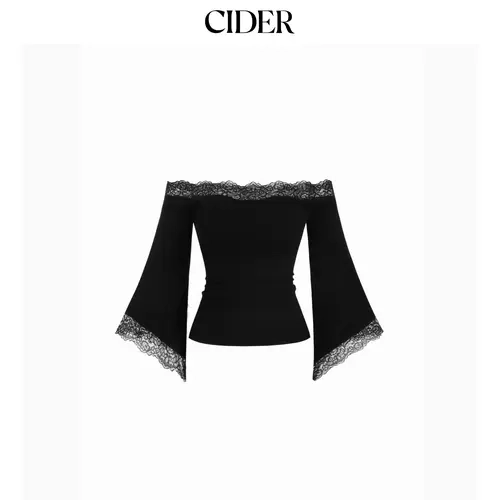 Cider Lace Off-shoulder Bell Sleeve Tee