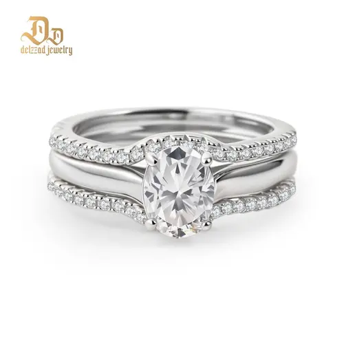 Delzzad 1.8ct Heavenly Nest Ring Engagement Ring Triple Stacking Ring VVS Synthetic Moissanite Ring Jewelry Copper Band Perfect Birthday Engagement Wedding Anniversary Christmas Valentine's Day Gift