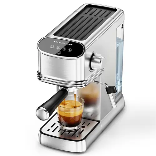 COWSAR Compact 20-Bar Corded Automatic Espresso Coffee Maker Machine, Stainless Steel, Touch Control, SS Milk Frother, 45oz Removable Tank, 30s Heatup, 100ml Silky Microfoam, Rectangular Small Footprint for Beginners (Home Use)