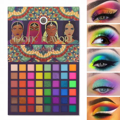 48-Color Eyeshadow Makeup Palette Set - 4 Satin, Matte, Metallic, Neon & Glitter Shimmer Shades, Exotic Flavors, Pigmented for Beginners’ Smokey Eye & Makeup Transformation, Back to School Cosmetic