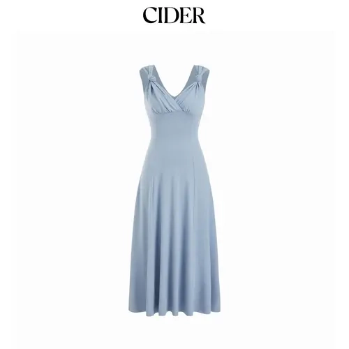 Cider High Stretch V-neck Knotted Flared Maxi Dress