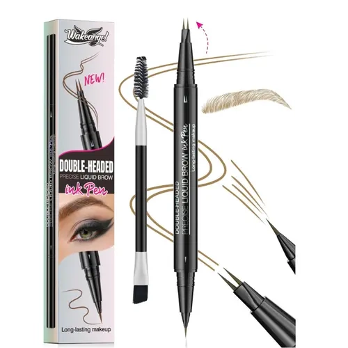 Certified Organic 2-in-1 Brow Grooming Eyebrow Pencils - Dual-End Cosmetic Makeup Tool with 2-Prong Micro-Prong Applicator, Precision Brush for Natural Brows, Long-Lasting Microblading Results