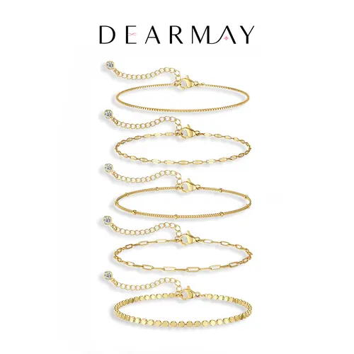 Dearmay Women's 14K Gold Plated Stackable Adjustable Waterproof Chain Bracelet Set - Elegant Jewelry, Exquisite Matching Pieces, Mother’s Gift for Women, Elegant Jewelry Bracelet
