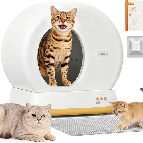 Meowant Automatic Litter Box - 57.6L Clay-Based Self-Cleaning Litter Tray with 4.8" Low-Entry, Odor Control, Quiet Operation, APP Control, Included Mat & Liner, Time-Saving, 2-4 Week Deep Clean, Ideal Gift for Cat Lovers (Pet Supplies)