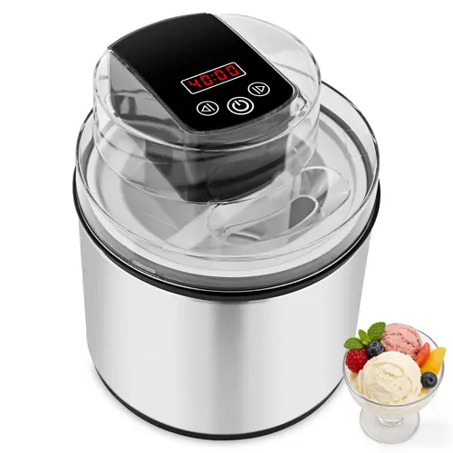 SUSTEAS Stainless Steel Fully Automatic Ice Cream Maker - 2.11 Qt, Compact Modern Design, Double-Insulated Freezer Bowl, 20-min Desserts, Button-Operated, Easy and Fast to Use, Homemade Sorbet & Yogurt DIY, Stay-Cool Feature, Silver, Apartment Use