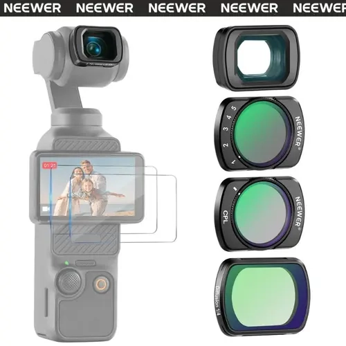 NEEWER FL-B09 Magnetic Mount Gimbal Filter Set - 0.75x Wide Angle Lens, CPL, Variable ND2-ND32, Black Diffusion 1/4, Gimbal Cal Ready for DJI Osmo Pocket 3-4, Influencer Pocket Vlogging Handheld Camera Filters, Portable Camera Accessories