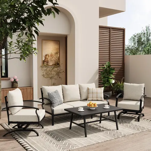 【summervibes】Kullavik  Patio Furniture Set with Coffee Table, Metal Outdoor Conversation Set with Thick Cushions for Garden Backyard Deck,summerwins