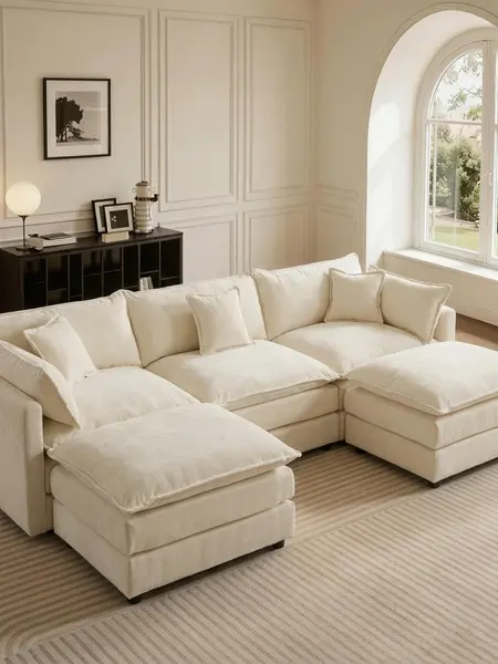 HIPIHOM Cloud-Like Modular Sectional Couch - Skin-Friendly Chenille Upholstered Sofas, Plush Cushions, Free Combination Layouts, Family-Focused Living Room & Apartment Furniture (Multi-Color Selection, Sofa Set + 2 Ottomans)