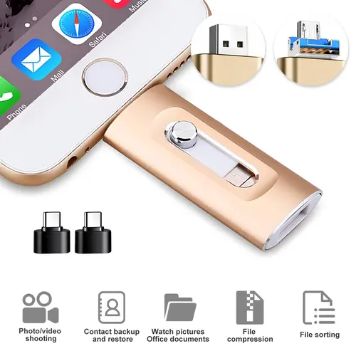 256GB 3-in-1 Aluminum Flash Drive with 80m/s Speed, App for Easy File Management, USB Type-C Thumb Drive for iOS Devices, Android, and Computers