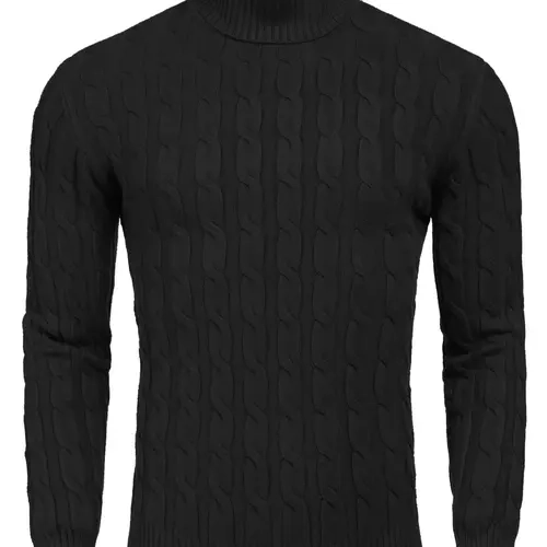 Coofandy Men's Slim Fit Turtleneck Sweater Casual Twisted Knitted Pullover Sweaters Classic Long Sleeve Elastic Red Cable-Knit Pullover for Fall Winter