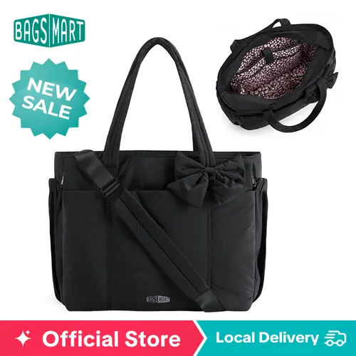 【NEW IN】BAGSMART Cute Puffer Tote Bag, Multiple Floral Print Exterior & Interior Styles, 14L/20L Lightweight Multifunctional Portable Bag & Laptop Shoulder Handbag for Work, Travel, School & Mom Use sohochic tiktokshopstockup