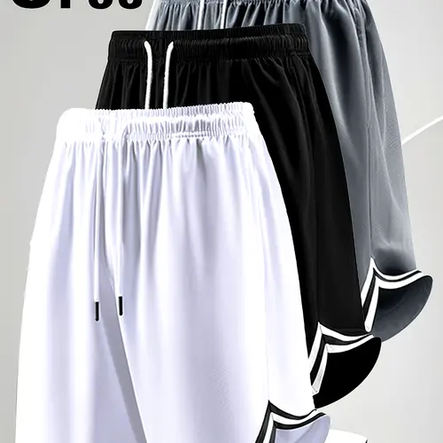 Men's 3-Piece Shorts Set - Male Clothing, Comfortable Breathable Fabric, Casual Solid Color, Regular Fit, Drawstring Waist, Suitable for Sports & Everyday Wear