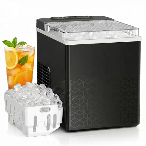 Xbeauty Countertop Bullet Icemachine - 27lbs/day Residential Model, 6-13 Min Quick Ice Making, Automatic Self-Cleaning Portable, Small Footprint, Small/Large Cube Options, Effortless Fast Ice Production, Home Kitchen & Bar Use
