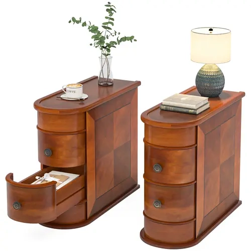 LITTLE TREE Solid Wood 2-Drawer Narrow End Table - Walnut Finish, Space-Saving Side Table for Living Room, Bedroom, Entryway