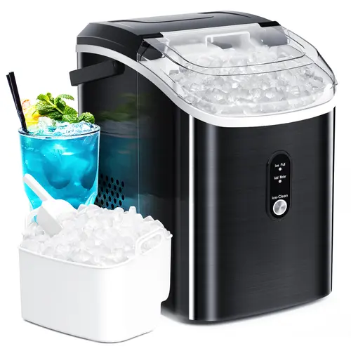Xbeauty Modern High-Efficiency Countertop Ice Maker - 35lbs/day Chewable Pellet Cubes, Stainless Steel Housing, Durability, Space-Saving, Portable, Carry Handle, Ice Spatula, Basket, for Kitchen, Bar