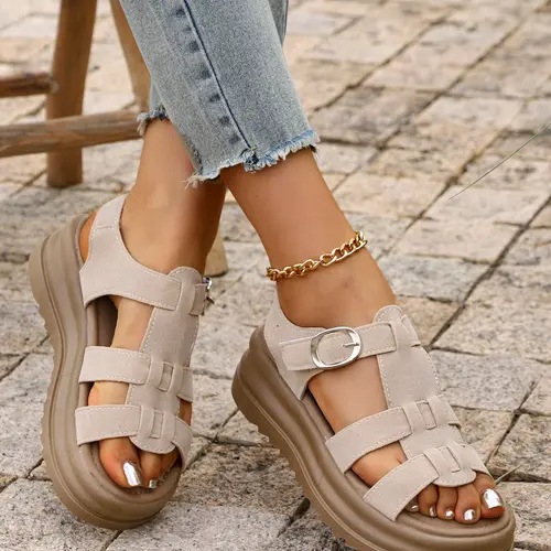 Women's Fashion Plain Gladiator Sandals, Velcro Adjustable Design, Casual Platform Shoes, Summer Wear, Lightweight and Comfortable, Casual Summer Footwear