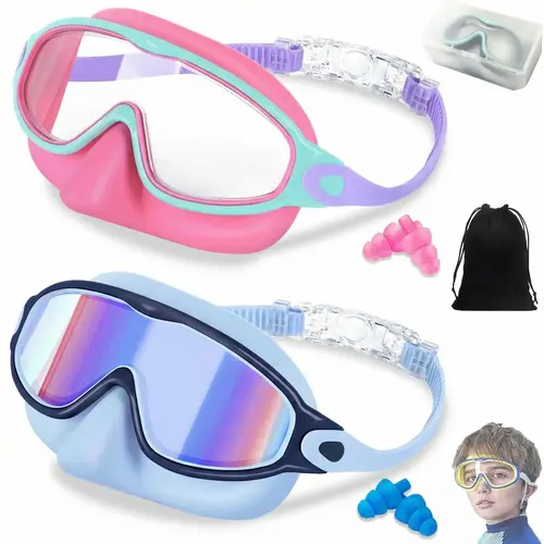 MARISUN 2 Pack Kids Swim Goggles with Nose Cover for 3-15 Anti-UV Anti-Fog Pool Water Swimming Goggles Boys Girls Youth Toddler summerwins,bathingsuitwomenset