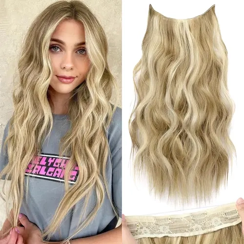 AISI HAIR Women's Heat Resistant Clip-In Synthetic Extensions - 16-20 in Bust-Length Casual Hairpieces, 20 Inch Balayage Chocolate Brown to Caramel Blonde Natural Waves, Anti-Thinning Pieces with Invisible Wire for Everyday Wear