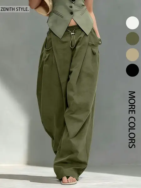 Hip-Hop Cool Girl Style Lantern Pants, Casual Pocket Trousers, Loose-Fit Drape Long Trousers, Casual Women's Fashion Bottoms for Spring & Fall
