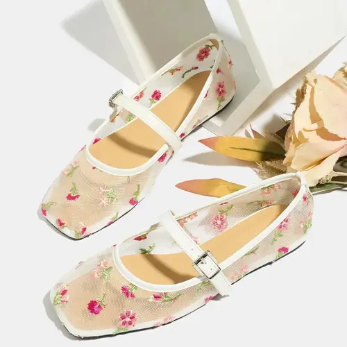 Women's 2026 Summer Mary Jane Shoes, Breathable Mesh Square Toe Ballet Flats, Casual Outdoor Fashion Flats, Lightweight Flats