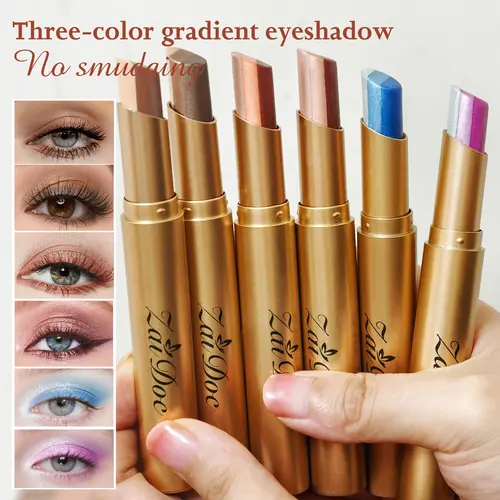 6PCS-3-in-1 Easy Eyeshadow Stick for Beginners，Smudge-Proof in Seconds, One-Stroke Application，Creamy Shimmer Trio Eyeshadow Stick