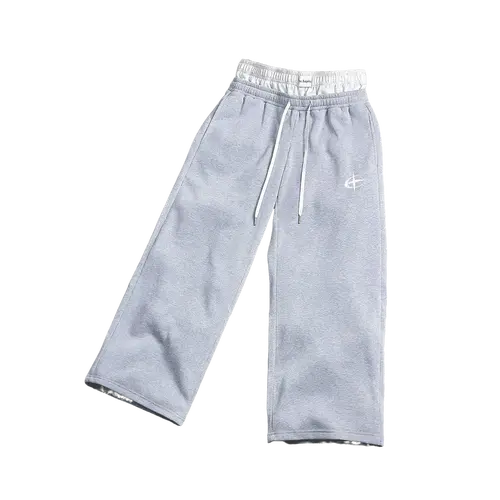 Unisex double-belt wide-leg sweatpants, baggy joggers with embroidered minimalist logo, loose-fit casual streetwear track pants