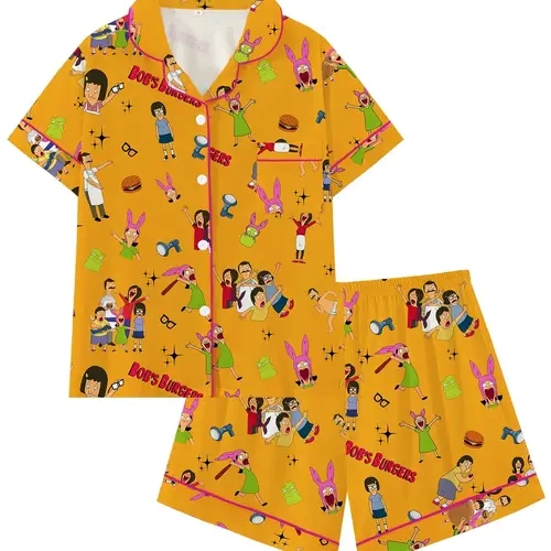 Bob's Burgers Family Cute Collared Short-Sleeve Pajama Set Pyjamas Pjs, Collared Pajamas Comfortable Sleepwear for All Seasons, Everyday Party-Style Loungewear Homewear Gift