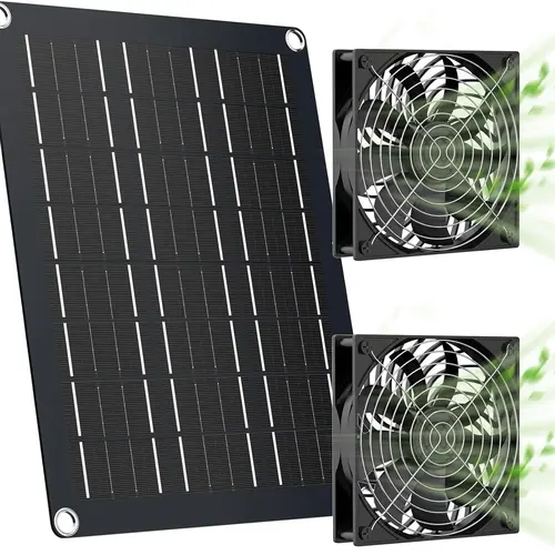 MARBERO 4.7 Inch Solar Powered Fan Kit 15W Solar Panel with 2 Waterproof Fans Intake or Exhaust Air Fan wtih 13 Ft Cable for Outside Backyard Chicken Coops/Greenhouses/Dog Houses/Pet Houses