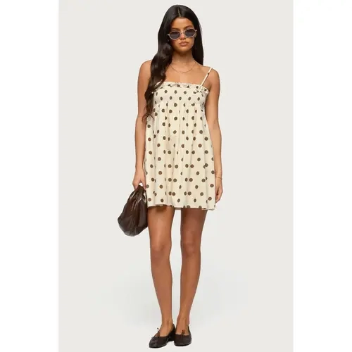 Polka Dot Linen Look Mini Dress