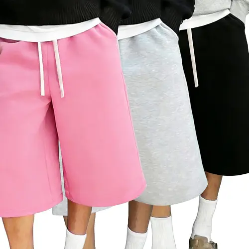 Men's Solid-Color H-Type Relaxed 3/4 Over-the-Knee Jogger Shorts, Elastic Adjustable Waistband with Drawstring, Casual Active Street-Style Bottoms (Beige, Gray)