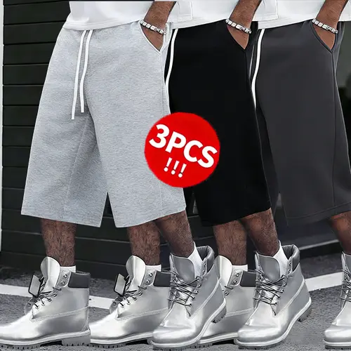 Men’s 3-Pack 3-Quarter Athletic Sweat Shorts - Summer Loose Straight Fit, Drawstring Waist, Casual Versatile Style