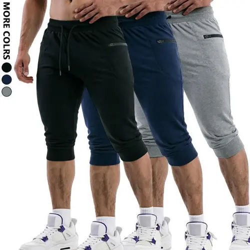 Men's Modern Fit Colorblock Capris - Drawstring Waist Sweatpants, Athletic Casual Pants, Gym Clothes, Gym-Street Blend Mensfashion Activewear for Workouts, Streetwear