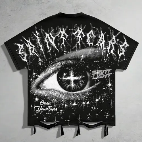 Eye print short sleeved Crewneck t-shirt men's loose fit, perforated shirt, summer bat sleeve unisex American Streetwear fashion brand retro Y2K style Menswear Graphic T Shirts