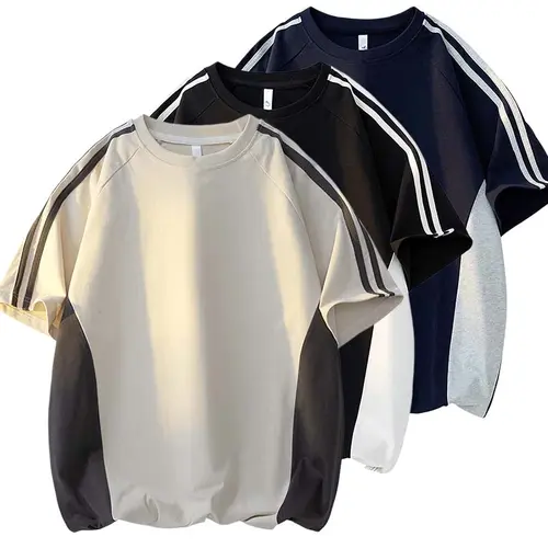 Men's 100% Pure Cotton Colorblock Edge Tshirt - Loose, Breathable, Short-Sleeve Crewneck, Bold Street Look, Machine Washable Premium Fabric Clothes Product for Summer Casual Wear, Gift for Him