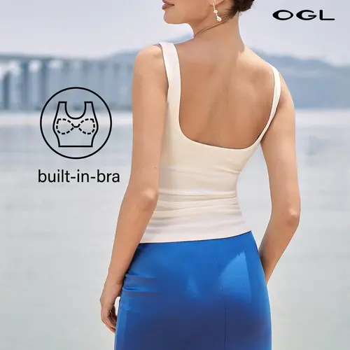 OGL Plantive Boatneck Open-Back Brami Tank Top with Built-In bra for Women's Sleeveless White Spaghetti Strap Top  T shirts for women Womenswear cute spring clothes  Travel summerwins Breathable Vest Tank DealsForYouDays