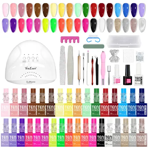 Tencoco 35 Colors Gel Nail Polish Kit Deluxe Edition, 99 PCS Gel Polish Nail Kit with 1 Crystal Cat Eye Gel,Include Nail Art Tools Set, UV Light, Crystal Teddy Bear, 3 in 1 Magnet, Nail Gel Polish Set, Perfect Gift for Women #SummerVibes, Manicure, Nail C