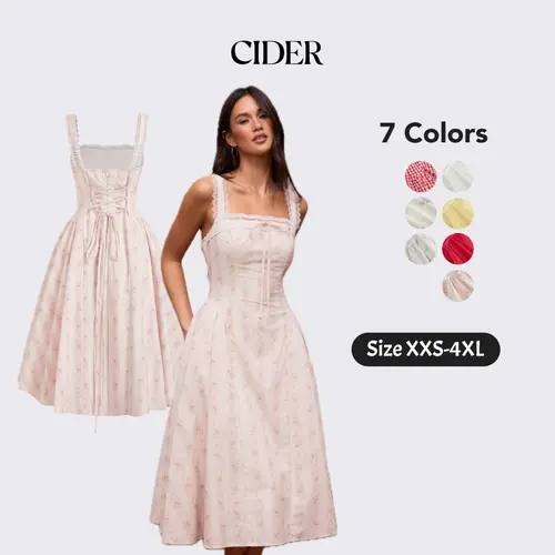Cider Vintage Ditsy Floral Dress for Casual Daily, Elegant Cotton Ruffled Maxi Dresses, Ladies Sweetheart Sundress, Beach Vacation Outfits, Lady Gown