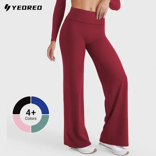 YEOREO Women's Fold Over High-Waisted Athletic Leggings - 31.5" Straight Leg Black Pants with Tummy Control, High Waisted Yoga Pants for Women, Activewear for Yoga & Fitness Training