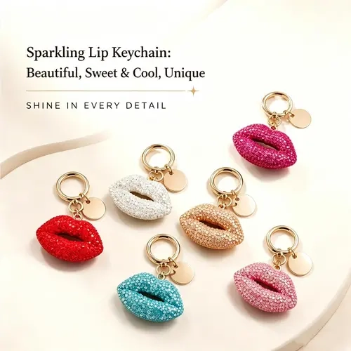 Women's Handmade Lipstick Keychain Accessories - Minimalist Casual Pink Girly Keychain, Bag Accessories Charms, Car Key & Phone Strap Accents Great for Women and Children