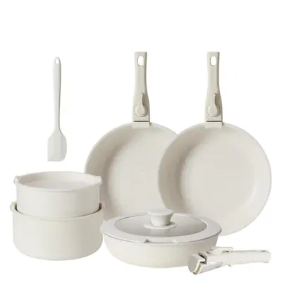 【Summer Sale】12 Pcs Pots and Pans Set, Granite Nonstick Cookware Sets Detachable Handle, Stackable Induction Kitchen Cooking Set, Stain & Scratch-resistant