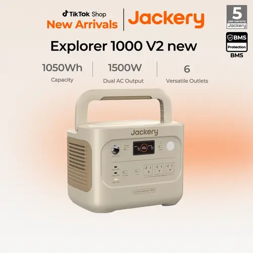 Jackery Explorer 1000 v2 Portable Power Station,1070Wh LiFePO4 Battery,1500W AC/100W USB-C Output, 1 Hr Fast Charge, Solar Generator for Camping,Emergency, RV, Off-Grid Living