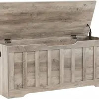 Sweetcrispy 110cm (43.3"l x 15.7"w x 19.1"h) Extra Large Greige Wooden Storage Chest Bench - 19.1" Tall Trunk (100cm and Above), Multipurpose Furniture, 2 Safety Hinges, Single-Seat Shoe Organizer, Quick DIY Assembly Required, for Entryway, Living Room