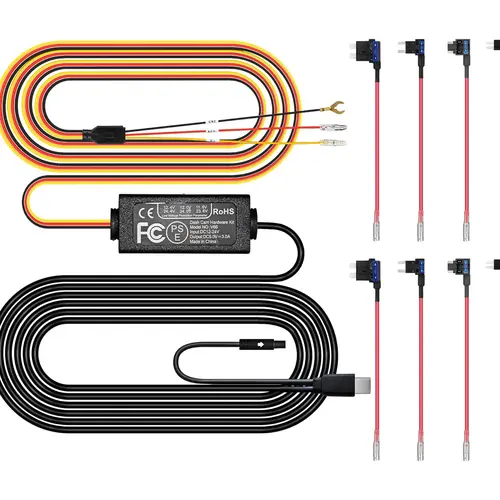 Pelsee Car Dashcam Hardwire Full Set Kit with Safe Installation - 12V-24V to 5V DC Power Charging Cord, 5V Power for P1 Pro, S3 Touch Ready, 4 Fuse Cables (Helps Prevent Overcurrent), Installation Tool, 0.5 lb
