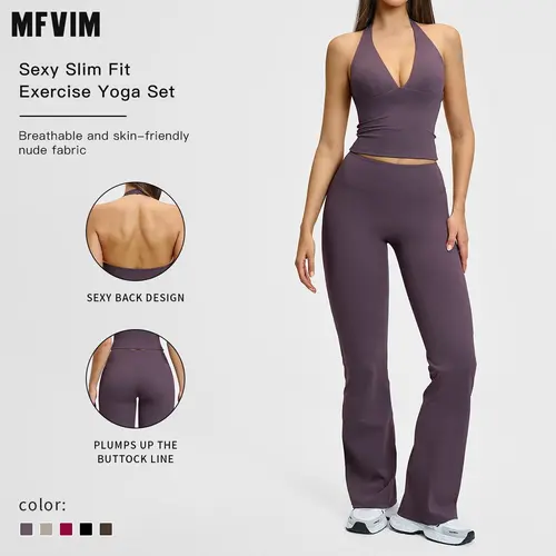 MFVIM Women's 2-Piece Sleeveless Colorblock Fleece Yoga Set with Shoulder Straps - Athletic Sets, High Stretch Activewear, Fitness Tracksuit, Gym Travel Essentials
