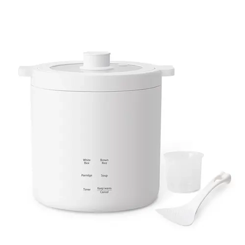 olayks Mini Rice Cooker 2 Cup Uncooked, Small Electric Cooker, with 4 Cooking Functions, 24 Hour Preset and Heat Preservation, Anti Scald Carry Handle