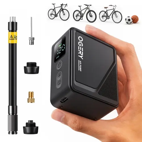 OGERY Mini Bike Pump, 18s Fast Inflate Bicycle Pump with Gauge & Auto Stop，120 PSI Electric Bike Tire Pump for Presta & Schrader Valve, Portable Bike Air Pump for Road bike，Mountain bike，BMX, E-Bike summerwins, Pump Bike Tools & Equipment, Tire Pump Bike